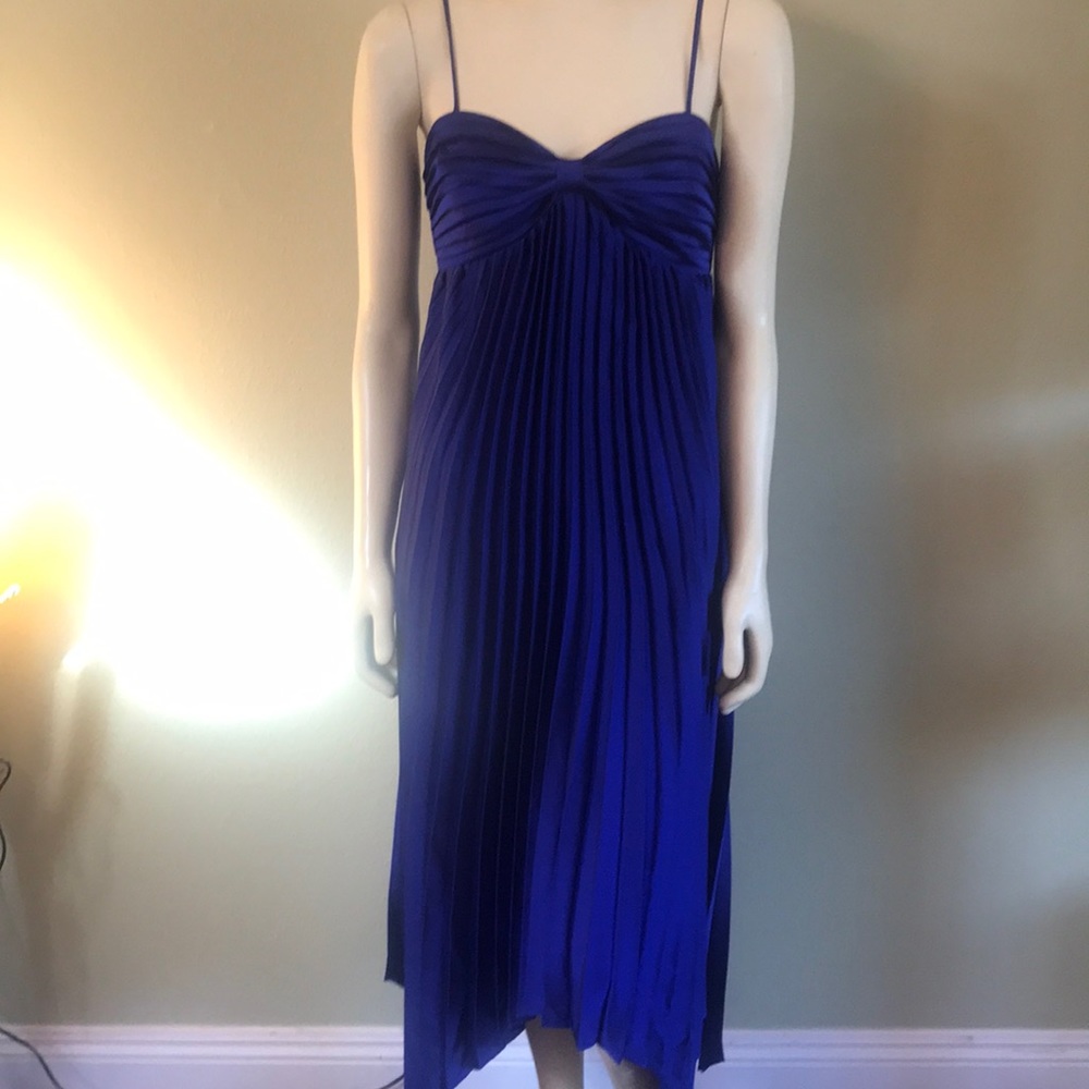 “NEW ARRIVALS” Brand-New Petal & Pups Royal Blue Pleated Wrap Midi Dress
